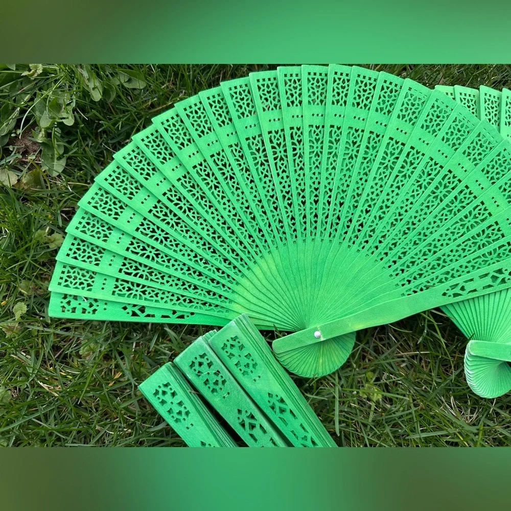 5 Green Sandalwood Fans for Wedding Favors